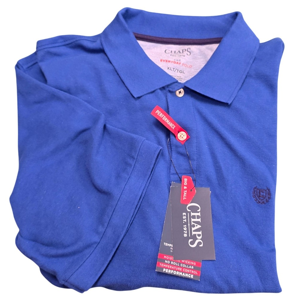 Chaps Mens Everyday Polo Shirt‎ Blue XLT Big & Tall Performance Moisture Wicking